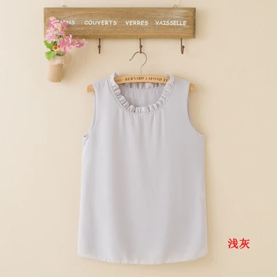 womens shirts 21 Colors 2020 Summer Fashion Vest Blusas Casual Loose Sleeveless Ladies Tops Shirt  FOLD Solid Ruffle Chiffon Blouse Women V886 plus size blouses