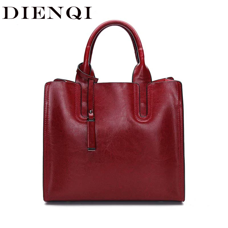 Женские сумки DIENQI, винтажные красные сумки тоут из воловьей кожи, вместительные сумки через плечо, 2020|Сумки с ручками|   | АлиЭкспресс - коллекция марсала