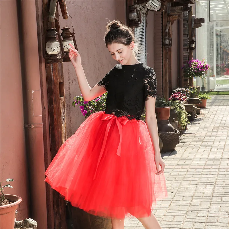 5 Layer 65cm Knee Length Tulle Skirt Elegant Pleated Tutu Skirts Womens Vintage Lolita Petticoat faldas mujer Saia Jupe black pencil skirt