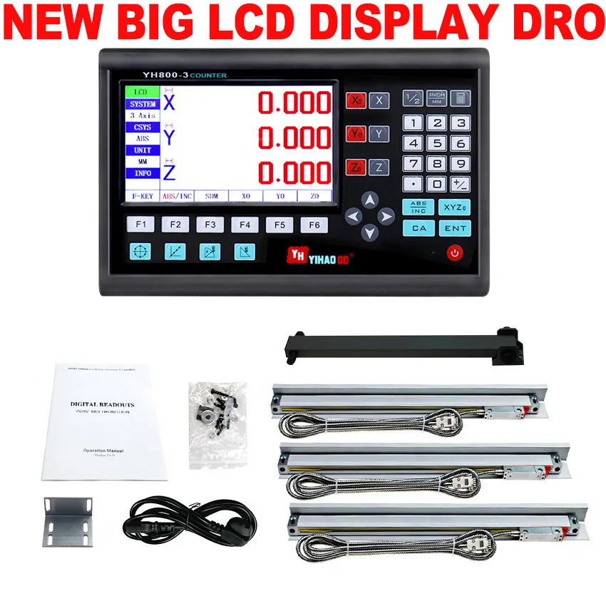 

3 Axis New Big Lcd Display Dro Set Kit Digital Readout with 3 Pcs 5U Linear Scales Working Length 50mm to 1000mm Free Shipping