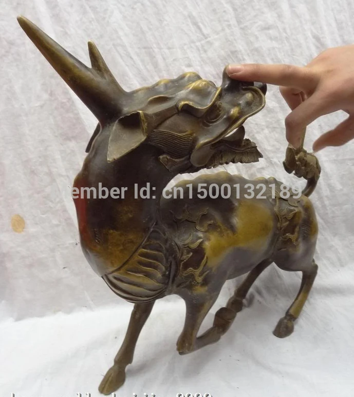 0015 15 авиапочту Китая(China бронзовая скульптура фэншуй защиты Единорог фигурка с драконом цилинь Статуэтка женщины в(A0414