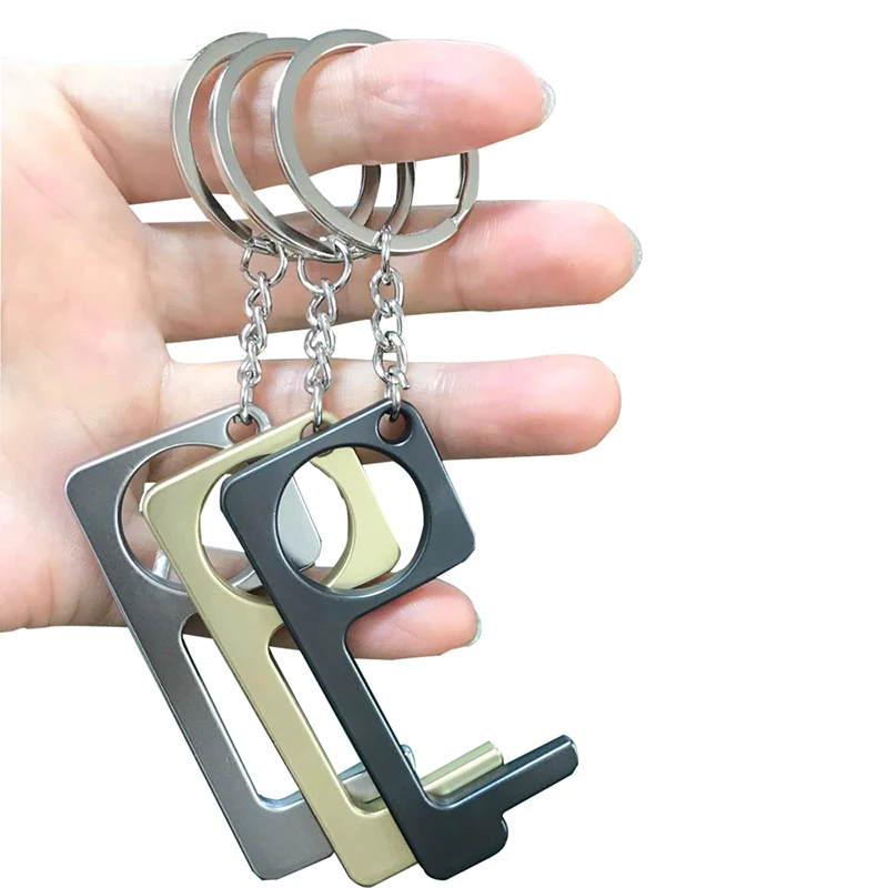 

1pc Multifunctional Metal EDC Door Opener Keychain Metal Elevator Tool Hygien Hand Antimicrobial Tool For Isolation EDC Keychain
