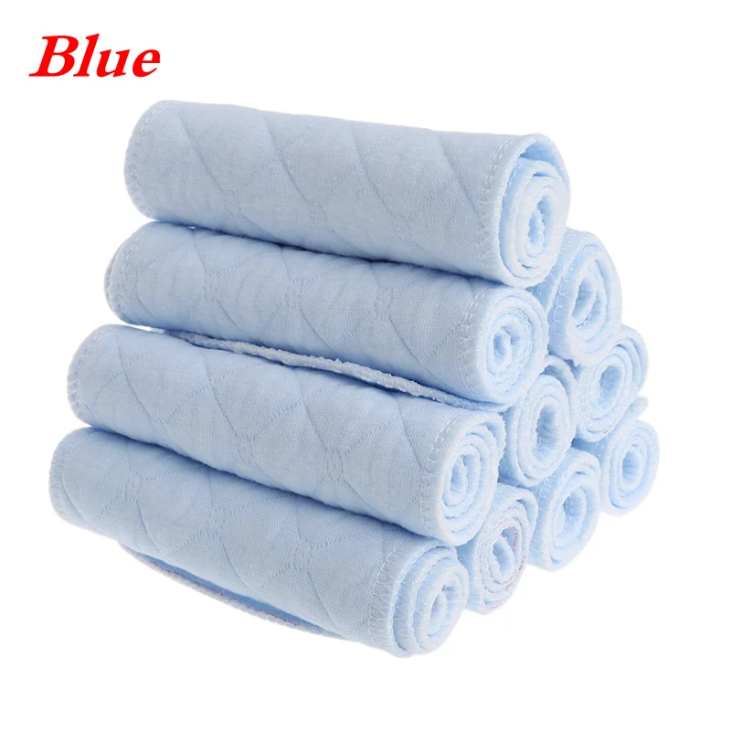 Blue 10 шт Многоразовые Детские хлопчатобумажные Ткань Подгузники для новорожденных мягкий вкладыш в подгузник 3 слоя 19QF - Цвет: Blue