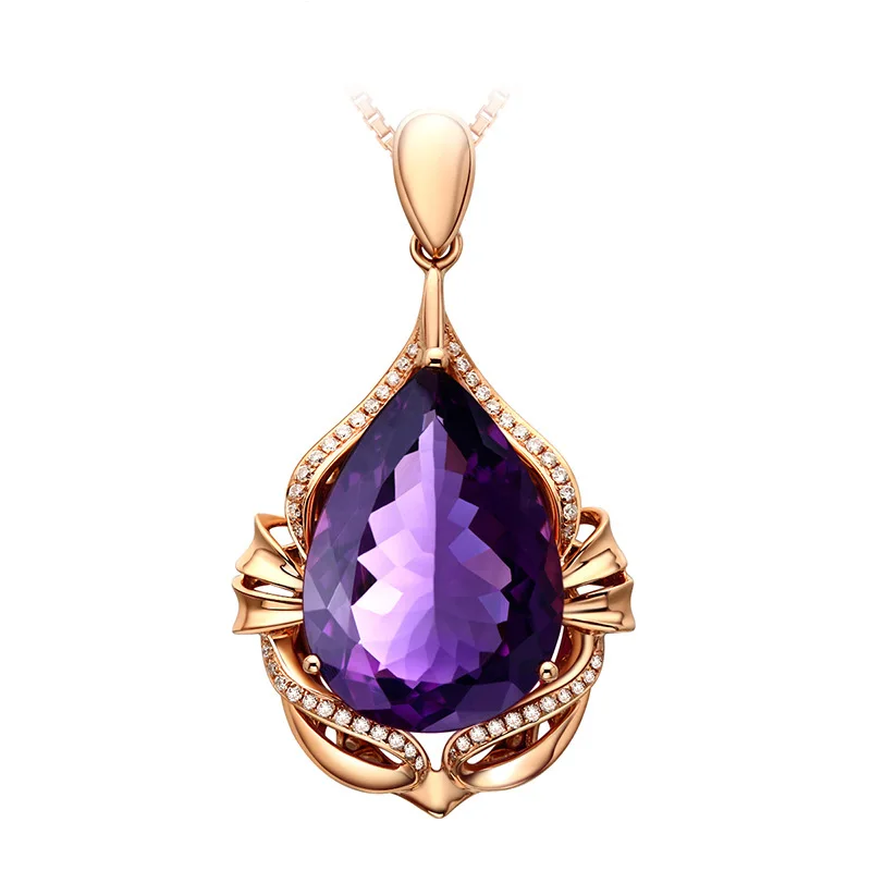 18k Rose Gold Plated Amethyst Pendant For Women 925 Sterling Silver Color Necklace Purple Gemstones Fine Jewelry Anniversary | Украшения и