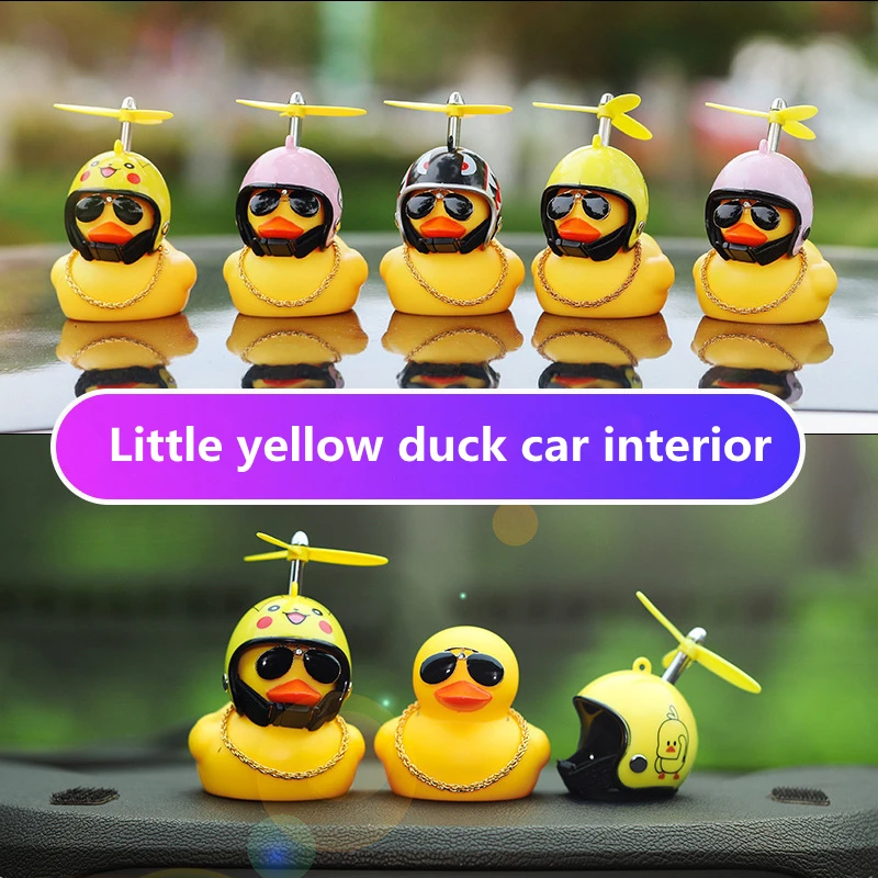 Car Rubber Yellow Duck With Helmet Sunglasses Broken Wind Small Yellow Duck Road Bike Motorc Riding Car Accessories Decor Toy