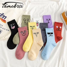Забавные носки с мультяшным выражением счастливые разноцветные конфеты кавай вышитые хлопковые зимние модные женские и мужские парные милые носки для колледжа