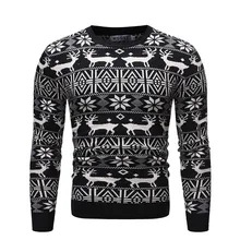Christmas Men's O-Neck Cotton Pullover Warm Print Elk Autumn Slim Long Sleeve Clothes Knitted Casual Men Sweater Ugly Pull Homme