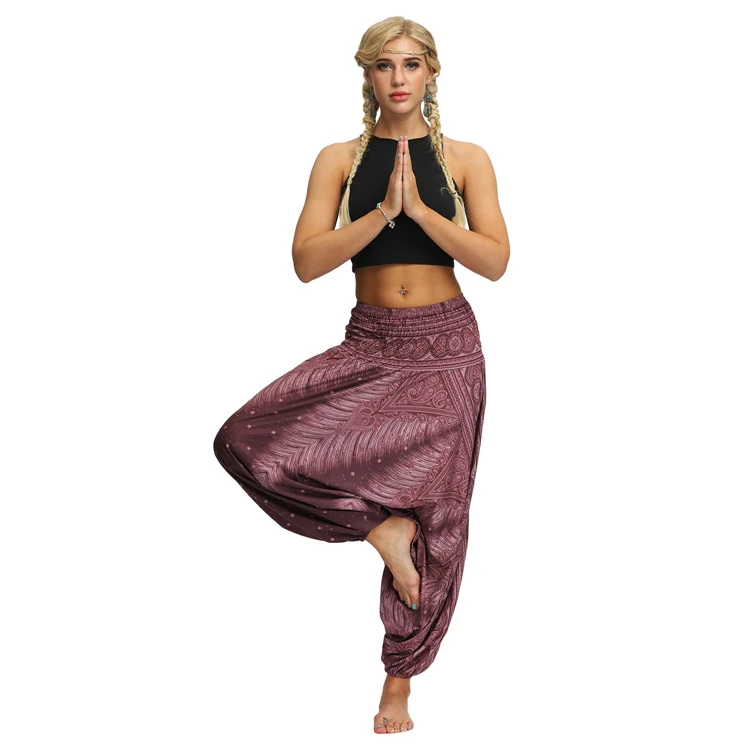 Новые Женские Штаны Для Йоги одного размера с принтом, Разноцветные длинные штаны для йоги в богемном стиле с геометрическим принтом, индийские свободные удобные штаны-шаровары