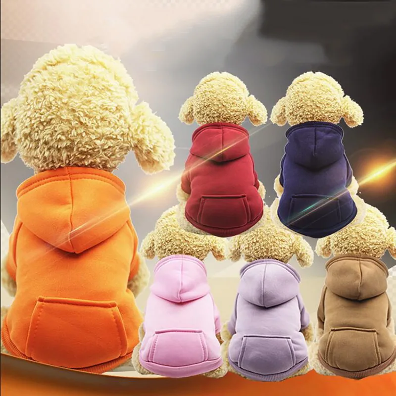 Pet Dog Hoodie Coat Soft Fleece Warm Puppy Clothes Dog Clothes Soft Cotton Solid Color Sweatshirt Winter Dog Clothes