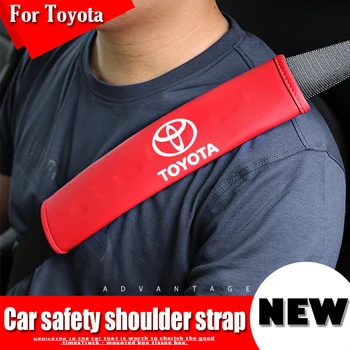 

2Pcs NEW Fashion Car Accessories Car leather Brand Logo Safety Shoulder Belt For Toyota Crown Reiz Corolla Camry Car Styling