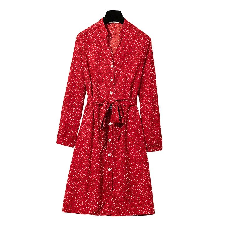 

2019 Autumn New Large-size Women's Clothing Long-sleeve Dot Print Black Red Plus Size Dresses for Women 4xl 5xl 6xl Office Lady