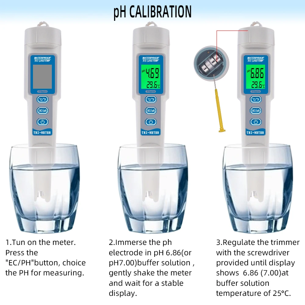 3 в 1 PH EC TEMP 0 01 м Водонепроницаемая цифровая ручка с автоматической температурной