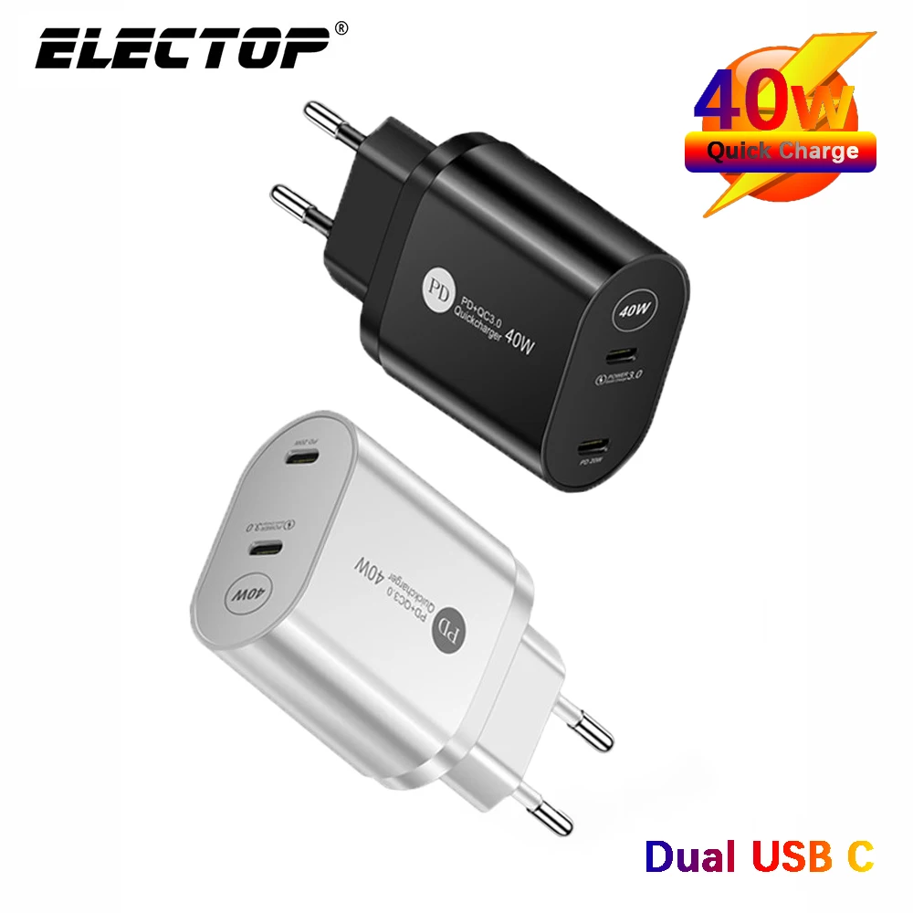 usb car charge Electop 40W Quick Charge Dual PD USB Type-C QC 3.0 Fast Charger For iPhone 13 12 11 Pro Max X Xr iPad Universal Adapter usb c 65w