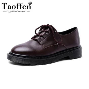 

Taoffen Women Genuine Leather Pumps Hot Sale Lace Up Office Ladies Shoes Black Round Toe Casual Party Pumps Footwear Size 34-40
