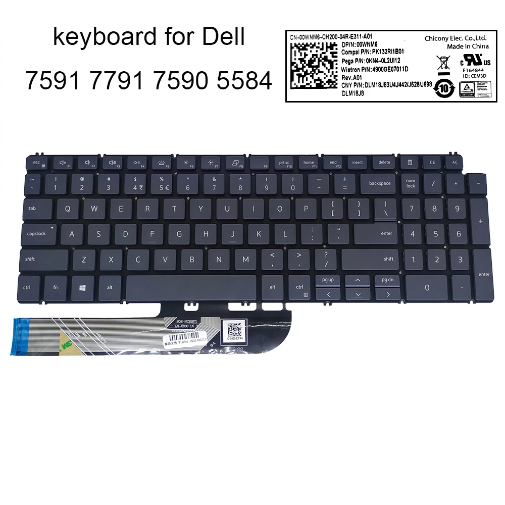 Inglês Árabe Teclado Retroiluminado para Dell Inspiron 5593 15 5501 5502 5505 5508 Backlight 00wnm6 0wnm6 0nh88w Azul Novo 5594 us uk - Imagem 3