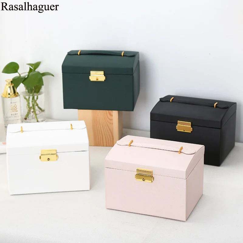 Top Selling Simple 3-layer Leather Drawer Type Jewellery Box Organizer Storage With Key Earrings Ring For Women Jewelry Gift Box