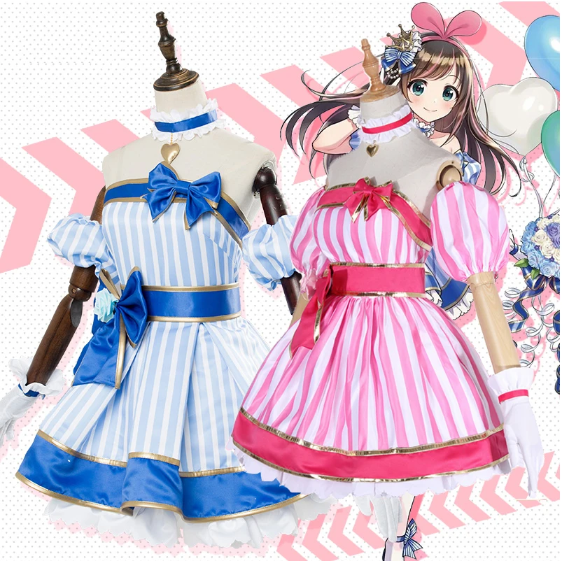 Kizuna AI маскарадный костюм Channel Youtube женское милое розовое синее платье