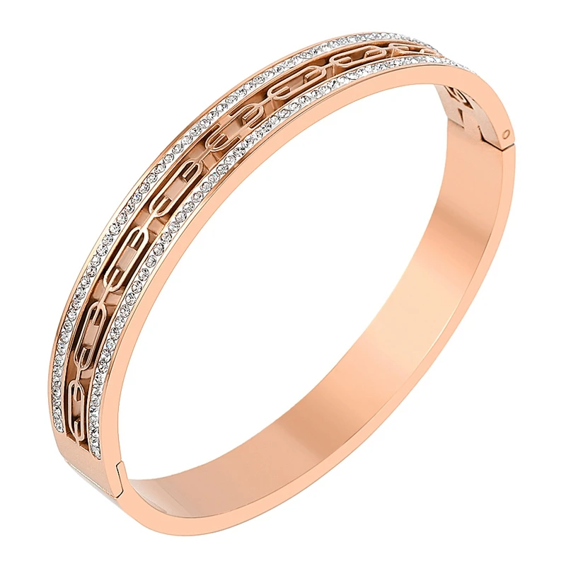 Trend Wedding Party Charm Bracelet Jewelry Pulsera Vintage Stainless Steel Square Open Cuff Crystal Zircon Bangles for Men Women bangle bracelet zirconia bangle