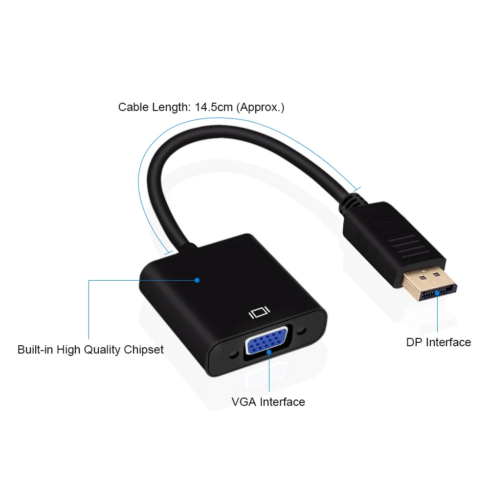 CHIPAL High Quality Male DisplayPort Display Port DP to VGA Female Adapter Cable Converter for MacBook HDTV Monitor Projector