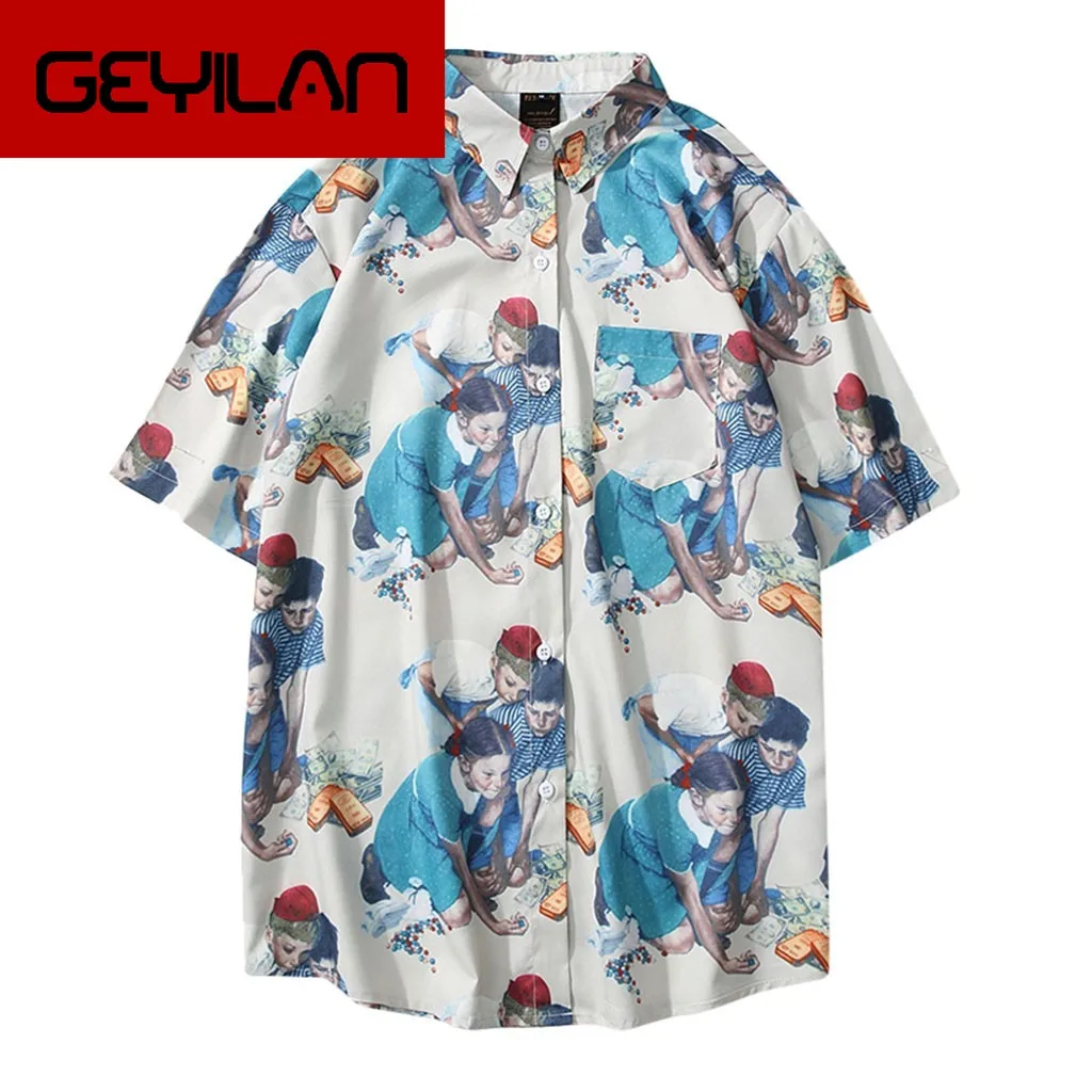 

Men Multi Color Slim Fit Shirt Summer Print Blouses Shirt 2020 Short Sleeve Shirt Camisas Para Hombre Big Discount