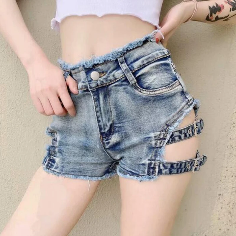 Women Ripped Denim Shorts Hot Pants Punk Mini Jeans Bandage
