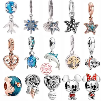

Summer 2020 Silver Color Ocean Shell Starfish Mickey Cool Pendant Charm Original Fit Brand DIY Boys and Girls Bracelets Beads