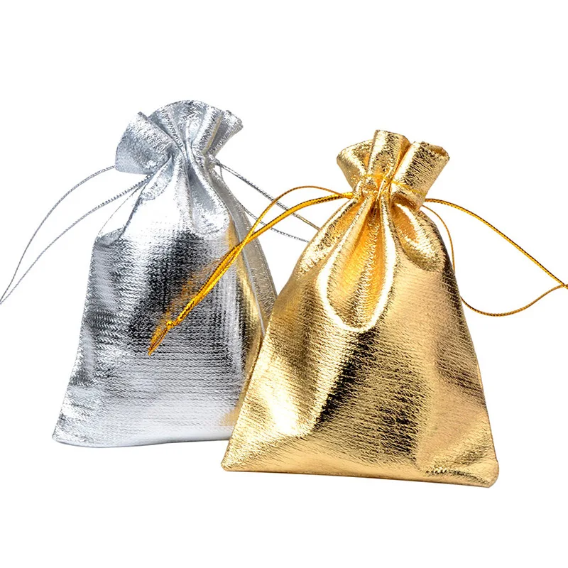 100 шт 15x20 17x23 20x30 см на шнурке Свадебные ювелирные изделия Упаковочные пакеты для рождественской вечеринки металлические фольги подарочные тканевые пакеты и пакеты