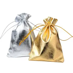 100 шт 15x20 17x23 20x30 см на шнурке Свадебные ювелирные изделия Упаковочные пакеты для рождественской вечеринки металлические фольги подарочные