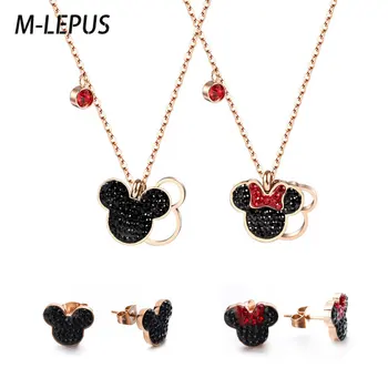 

Cartoon mouse pendant necklace titanium stainless steel cartoon mouse jewelry set fashion ladies earrings trendy birthday gifts