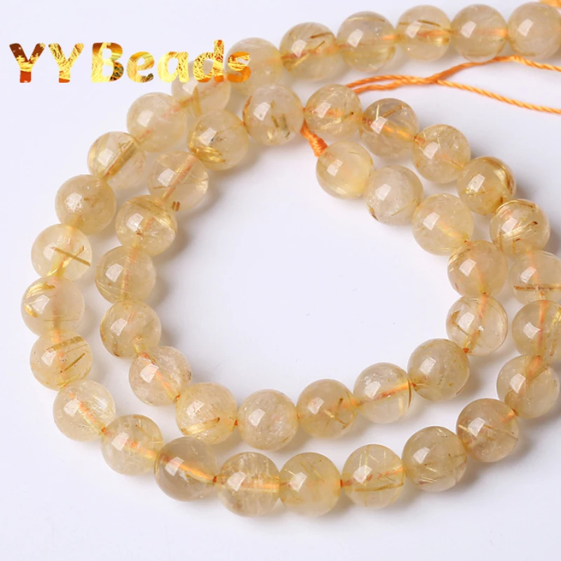 5A Quality Natural Gold Rutilated Quartz Crystals Stone Round Loose Spacer Beads For Jewelry Making DIY Bracelets 4 6 8 10 12mm