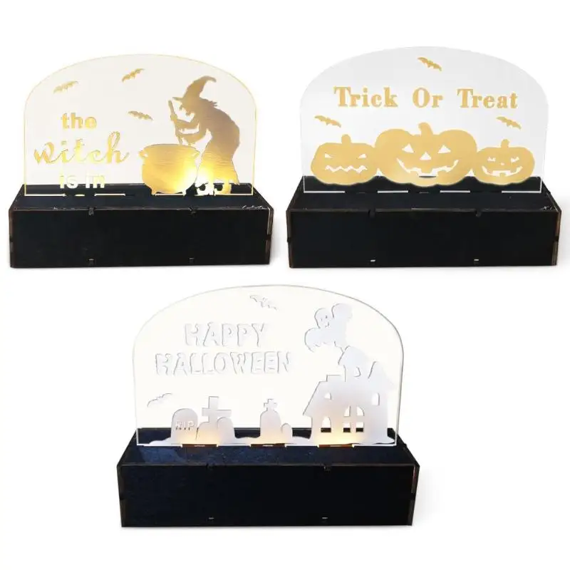

1PCS Multifunction Plywood Holiday DIY Decorations Wooden Halloween Ghost House Ornaments LED Light Home Decor Pendant Craft