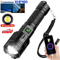 Lampe de poche XHP160 très lumineuse à LED, Rechargeable par USB, affichage électrique Zoom, torche Portable étanche, lampe de travail, pour Camping 