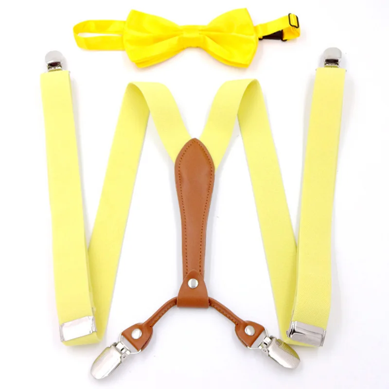 Adolescent 2.5cm candy color suspenders belt ladies 4 clip trousers strap high-grade British elastic strap clip bow tie