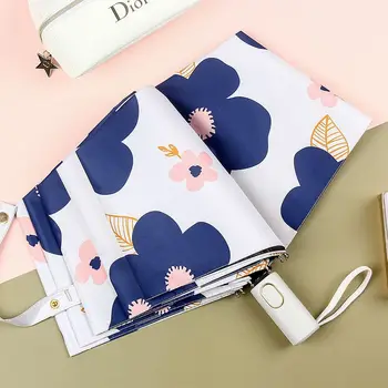 

Vinyl Sunshade Three Folding Girl Sun Umbrella 8 Bone Umbrella Nordic Illustration Folding Automatic Umbrella