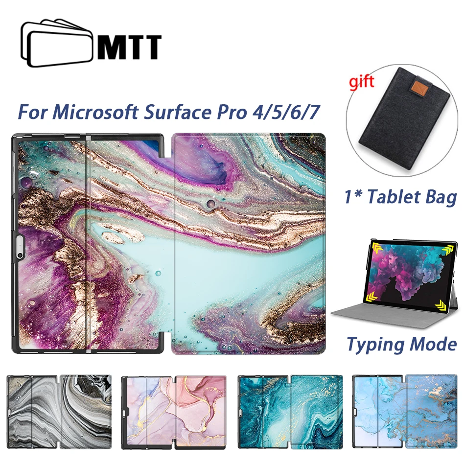 

MTT Marble PU Leather Case For Microsoft Surface Pro 4 5 6 7 Windows 12.3'' Funda Fold Flip Stand Cover Protective Tablet Case