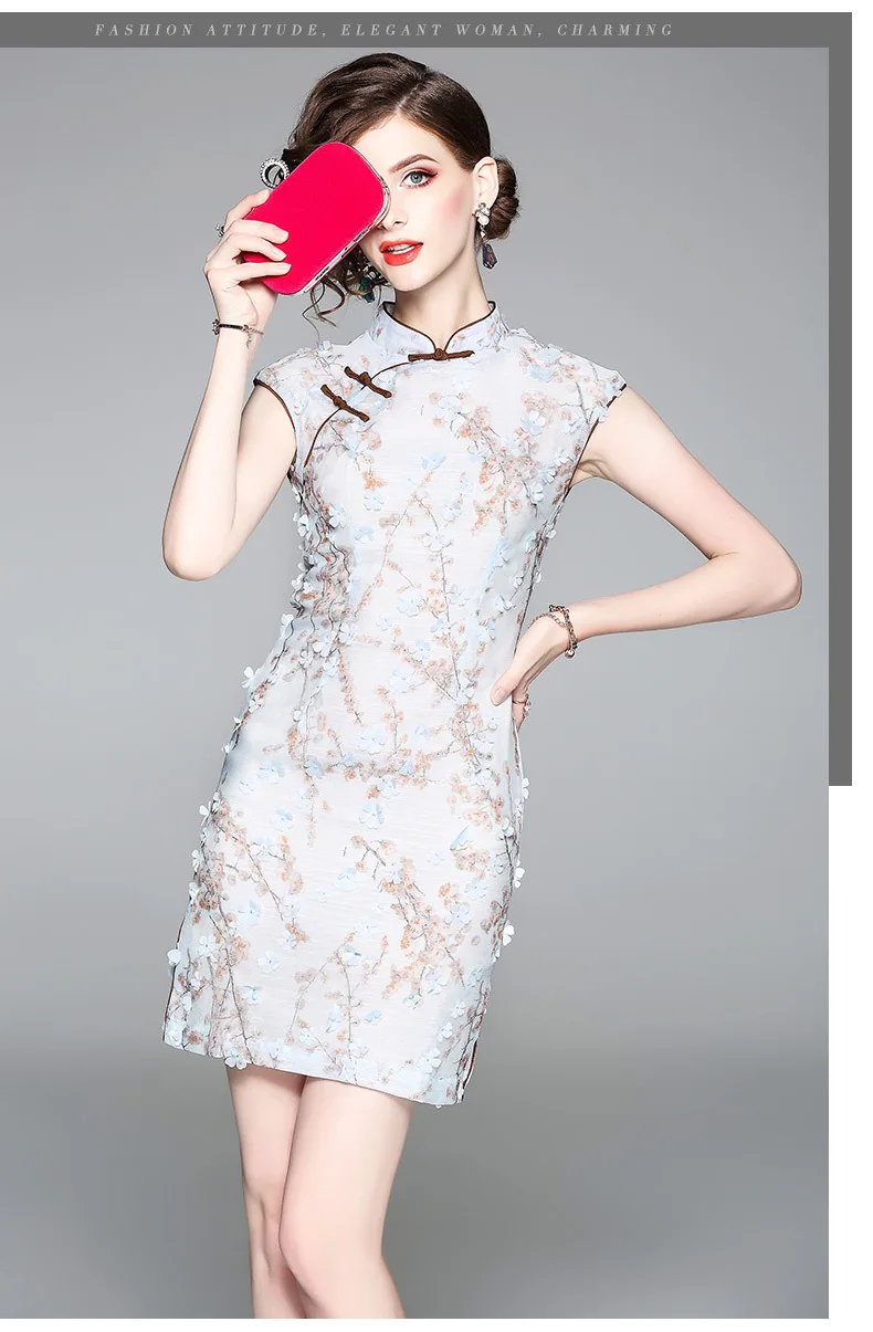Chinese style Office work dress Superior quality Spring summer women elegant short dress Sleeveless retro Pencil dresses