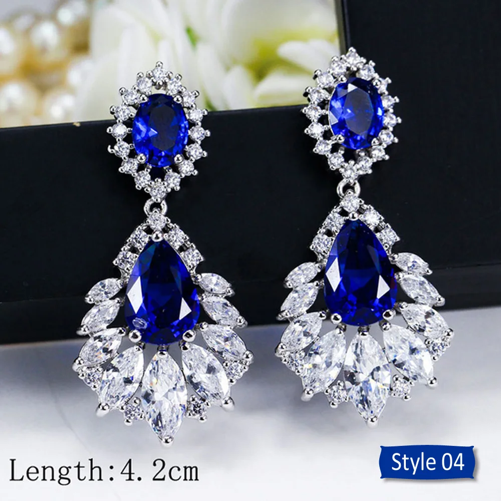 H1ad388dfc08d4e8d83a5f95d092fa1d41 - ThreeGraces Noble Big Cubic Zirconia Dark Blue Crystal Earring for Women Statement Round Flower Dangle Teardrop Earrings ER011