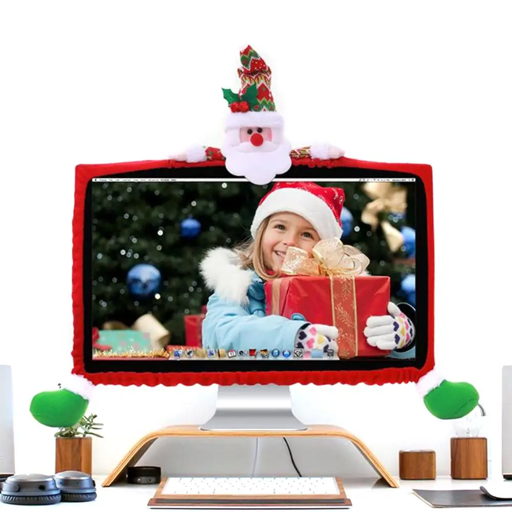 

Christmas Computer Monitor Border Cover TV Edge Christmas Santa Elk Snowman Decorations Desk Ornament Home Decor