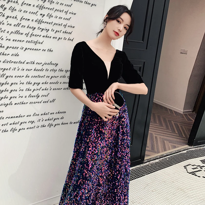 Wei yin AE0200 Robe De Soiree Новое сексуальное ТРАПЕЦИЕВИДНОЕ бархатное длинное вечернее платье с v-образным вырезом без рукавов элегантное Abendkleider