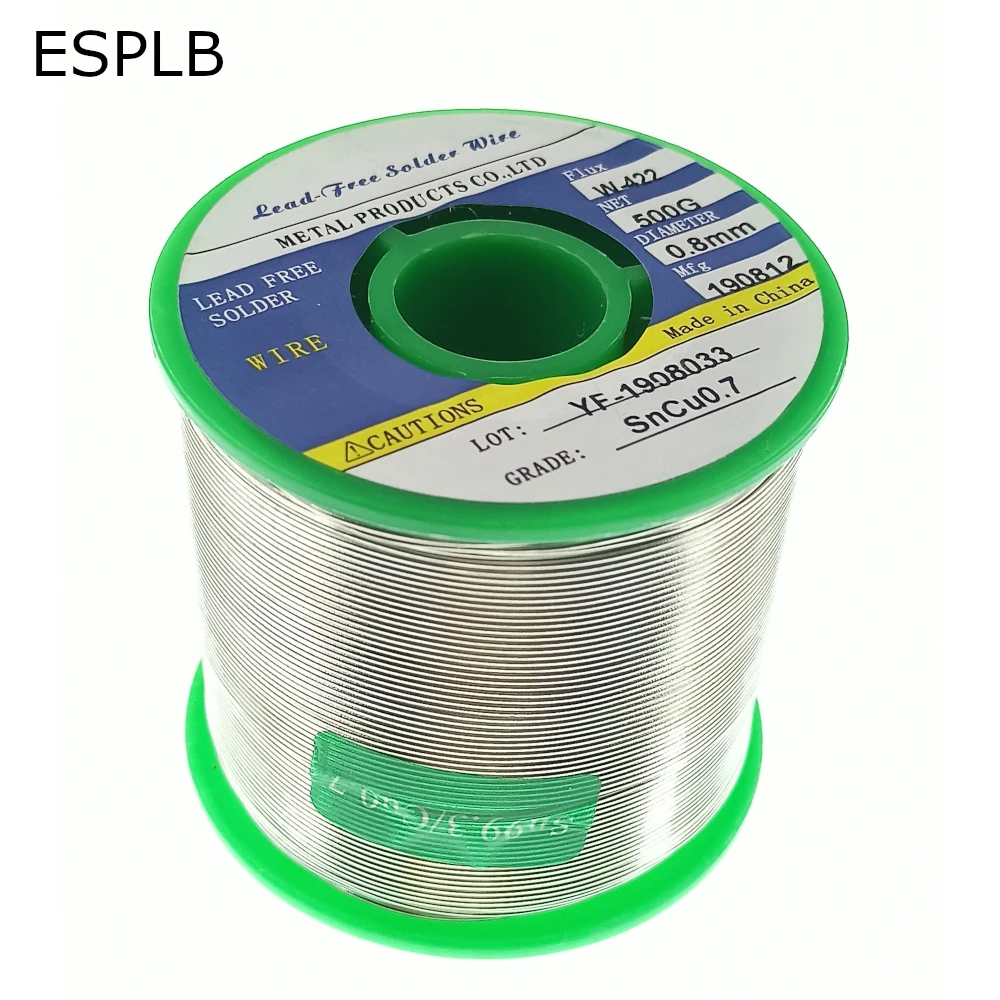 Alambre de soldadura verde sin plomo, núcleo de soldadura para electrónica, 500G, estaño, Sn99.3, Cu0.7, 0,8/1,0/1,2/1,5/2,0mm de diámetro