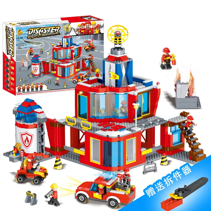 

Assembled Assembly Building Blocks Toy City Firefighting Administration 119 Fire Truck Scene Firefighting Team Members 638002