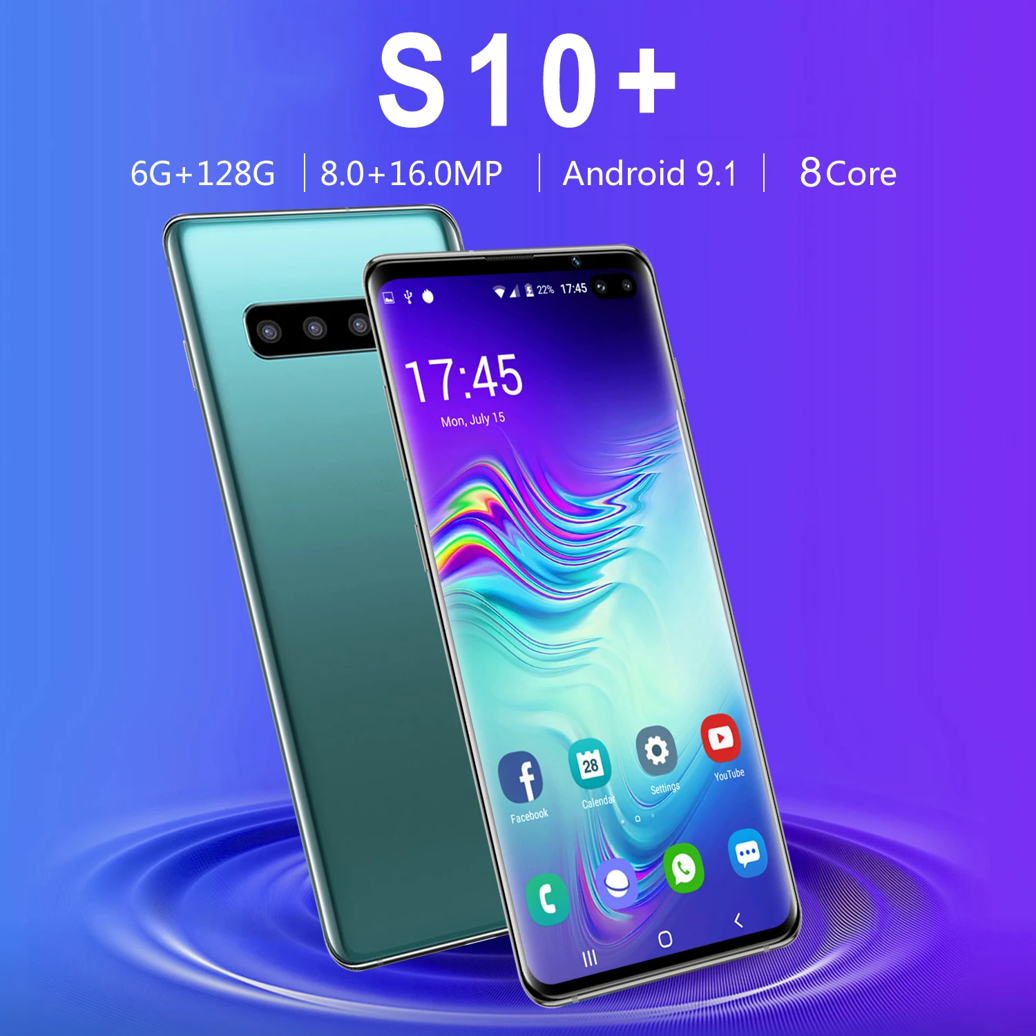 S10+ смартфон полноэкранный 6 ГБ+ 128 Гб 8 ядерный Android 9,0 Finger Face ID двойная камера 4G смартфон мобильный телефон