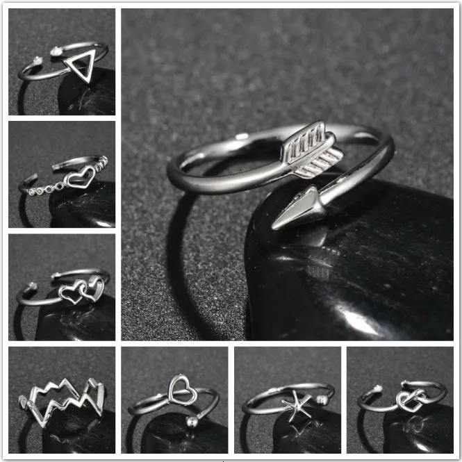 

New Women Arrow Heart Shape Rings Adjustable Copper Metal Opening Rings Anniversary Rings Jewelry For Lovers