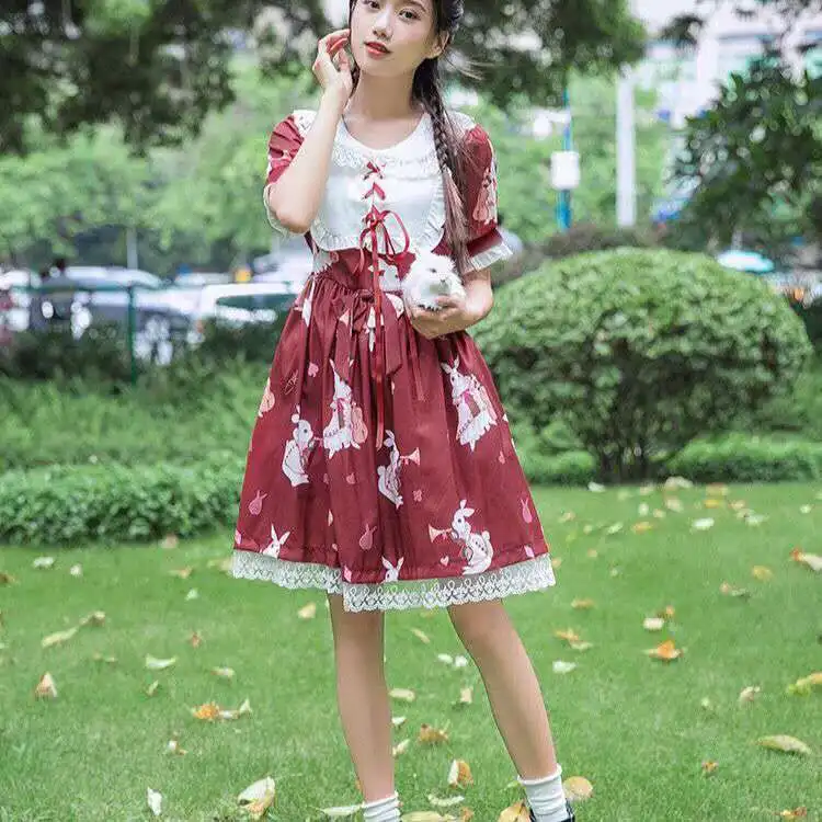 

Japanese Lolita Dress Women Kawaii 2020 Summer Soft Sister Wind Sweet Puff Sleeve Lolita Dress Goth Gown Fairy Dress Cute