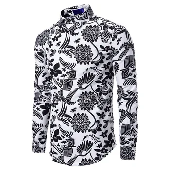 

Christmas Shirt New Year Party Blouse Social Casual Blouse Men Long sleeve Men's floral Shirt High quality Flower New Printed