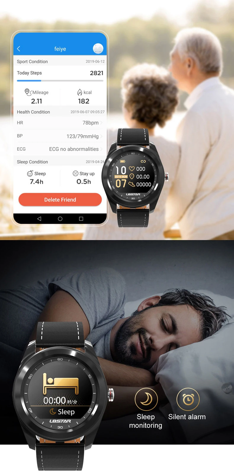 B6 Smart Fitness Watch ECG PPG HRV Heart Rate Blood Pressure Sleep Monitor Health Tracker Sport Bussiness IP68 Shake Control