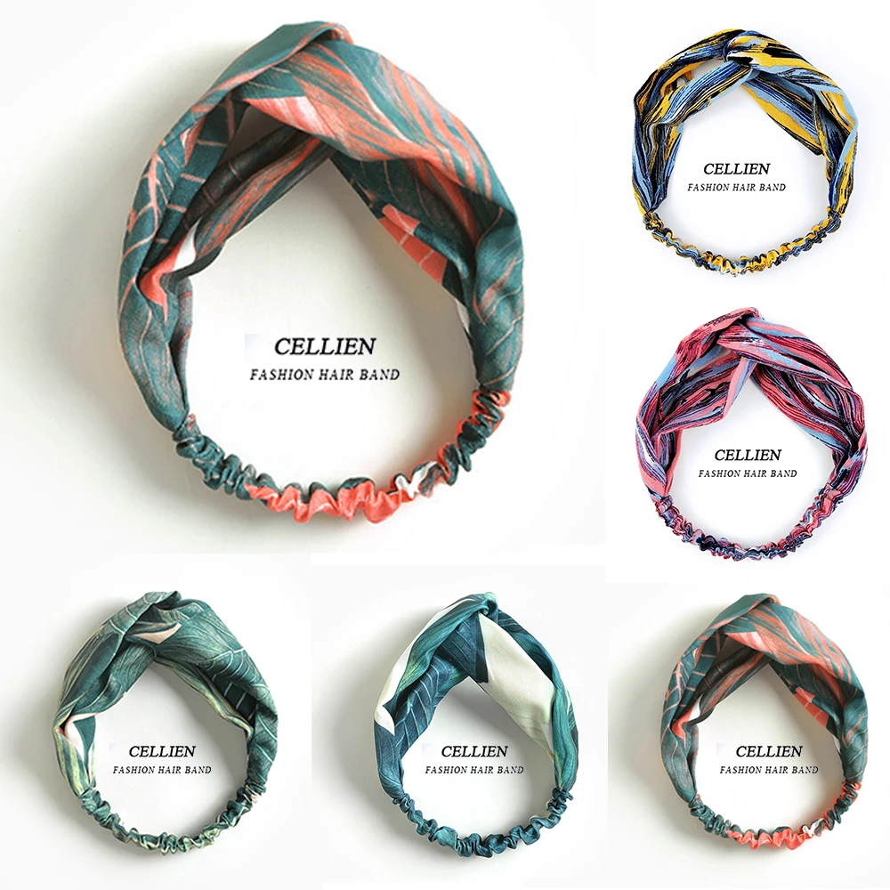 

Print Headbands For Women Summer Bohemian Style Hairbands Retro Cross Knot Turban Bandage Bandanas Women Hair Accessories DS04