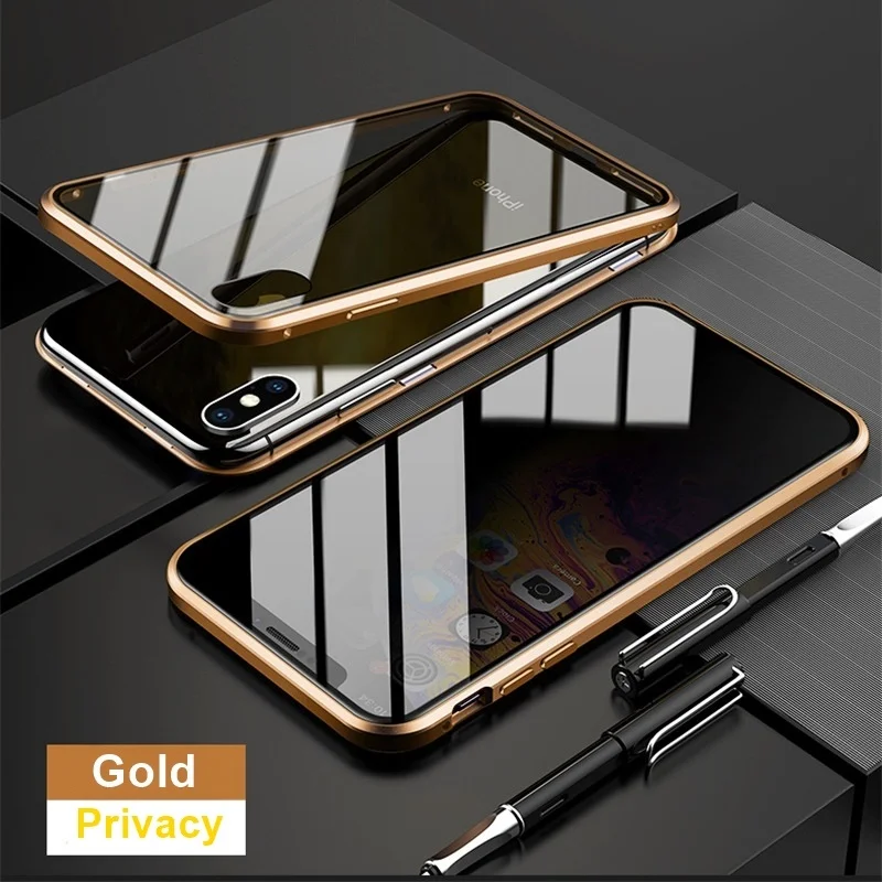360 магнитный металлический чехол для Iphone 11 Pro MAX, чехол из закаленного стекла для Iphone 7 8 6S Plus XR X XS MAX, двойная защита - Цвет: Gold