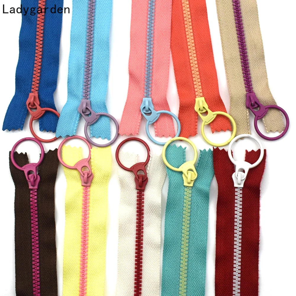 10pcs 20cm Plastic Resin Zippers With Lifting Ring Quoit Colorful