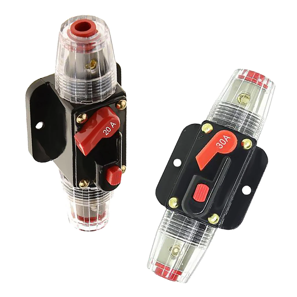 2pcs DC12V Car Stereo Audio Inline Circuit Breaker Fuse Holder 20A 30A AMP For Stereo Switch System Protection